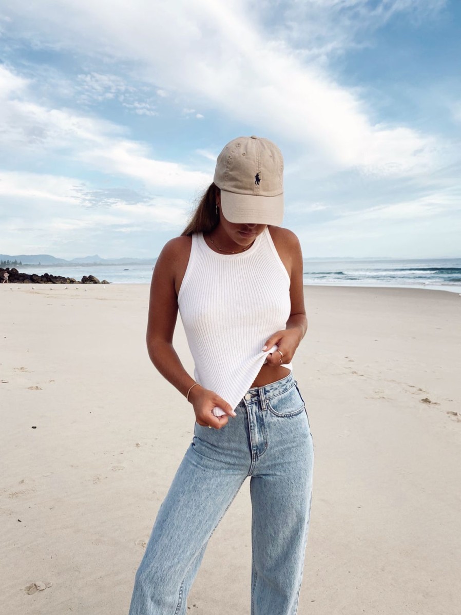 Online BLVD. the label Signature Ribbed Tank - White