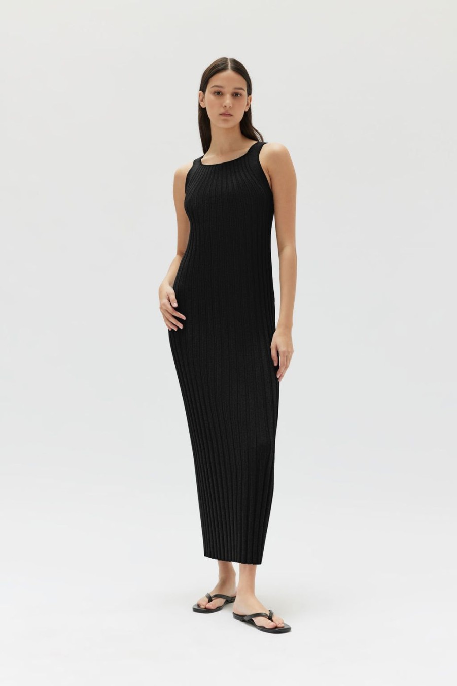 Online Assembly Label Samantha Knit Silk Blend Midi Dress - Black