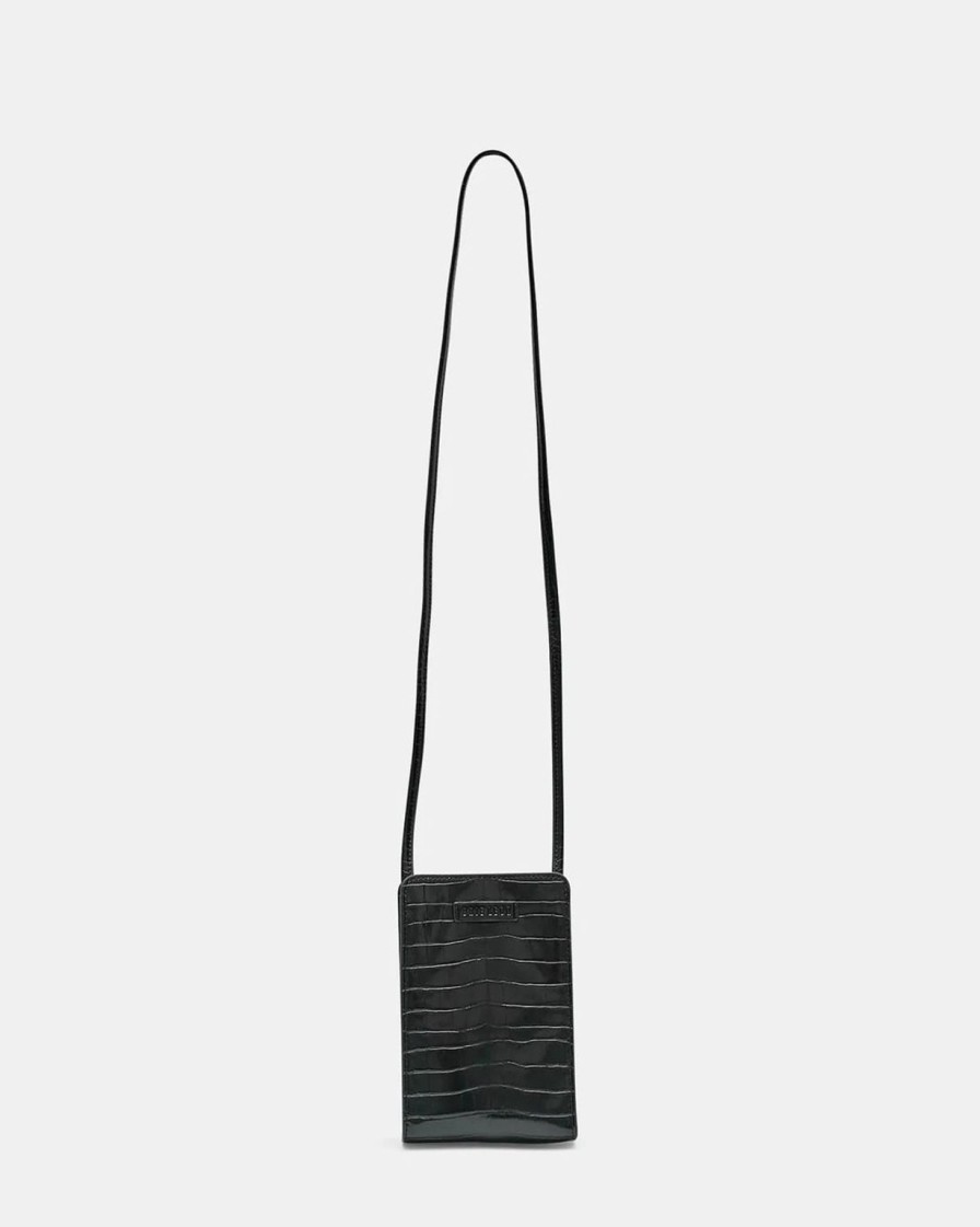 Wholesale Brie Leon Paloma Phone Bag - Black Brushed Croc