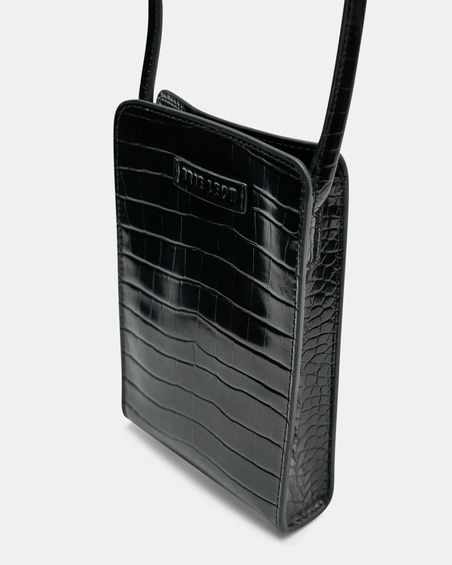 Wholesale Brie Leon Paloma Phone Bag - Black Brushed Croc