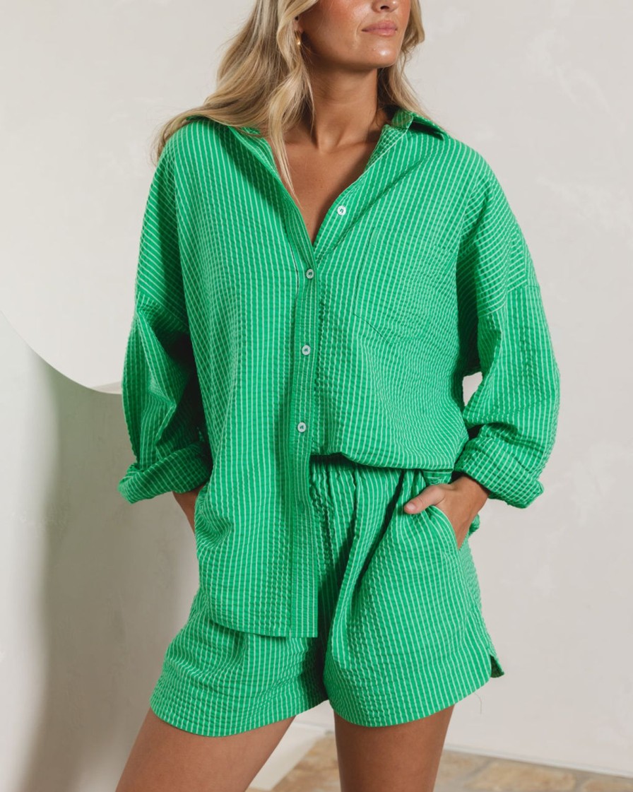 Clearance BLVD. the label Maui Shirt - Emerald Stripe