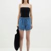 New Bassike Denim Pull On Mini Short - Light Blue