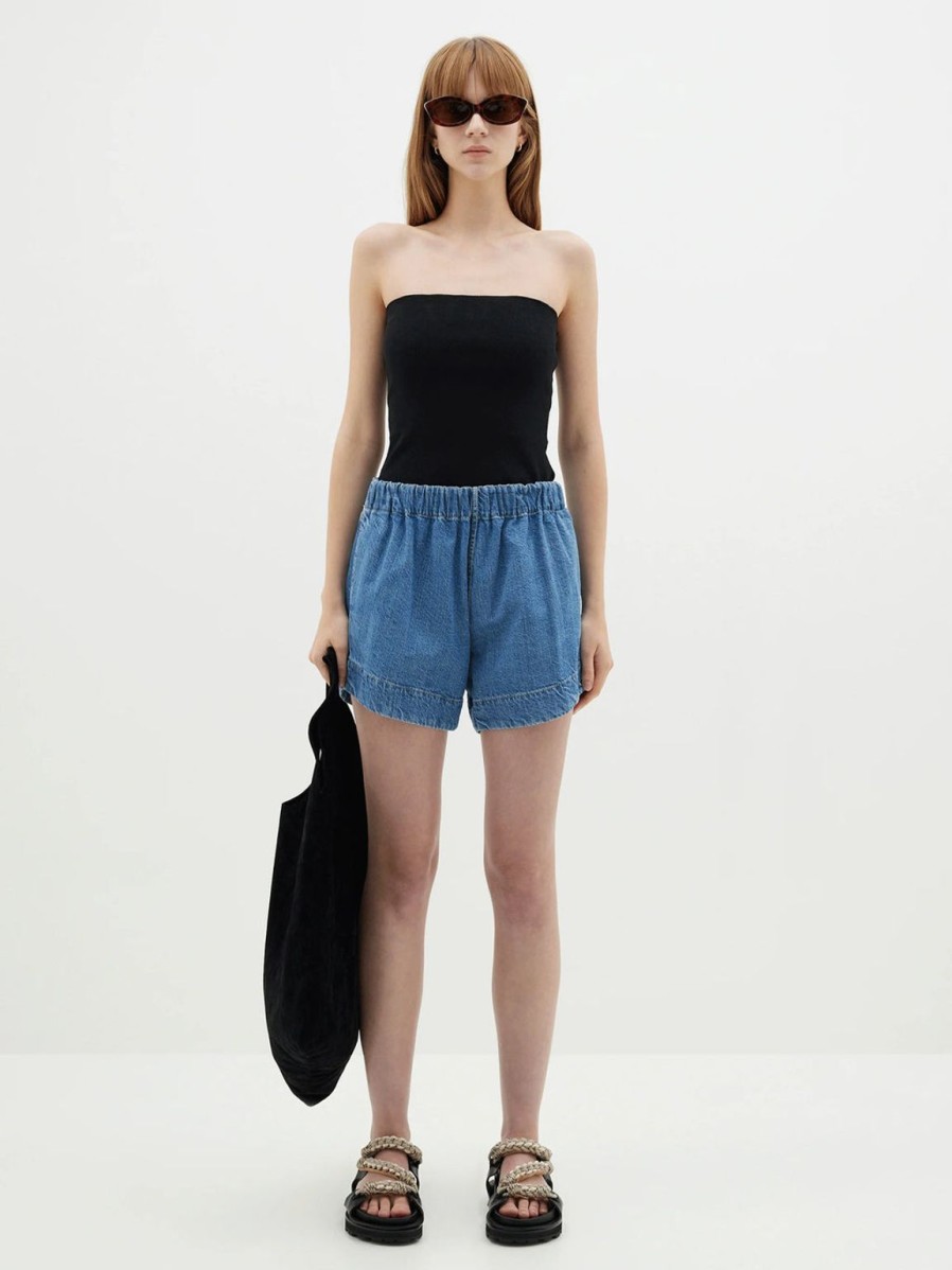 New Bassike Denim Pull On Mini Short - Light Blue