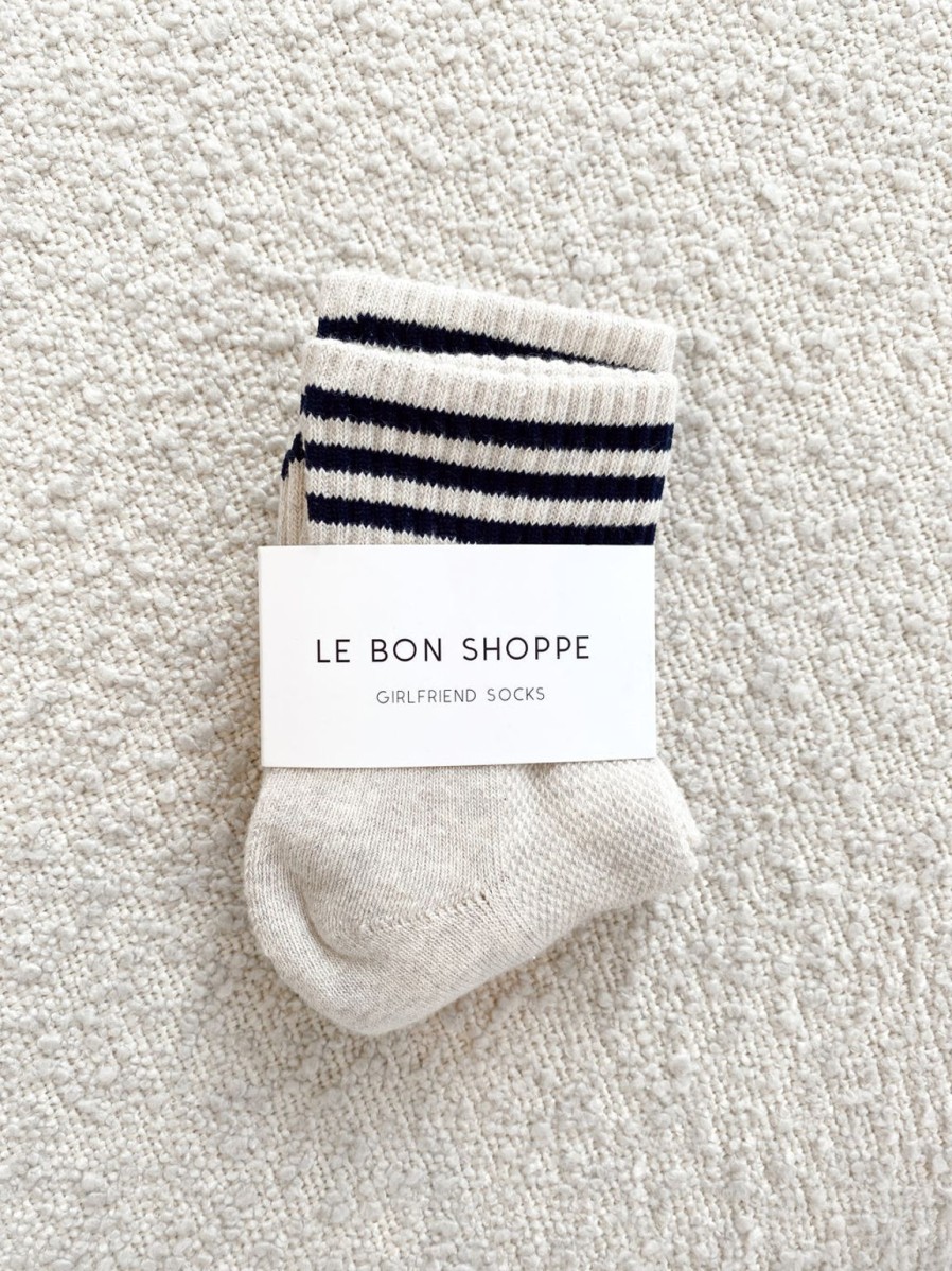 New Le Bon Shoppe Girlfriend Socks - Oatmeal Stripe