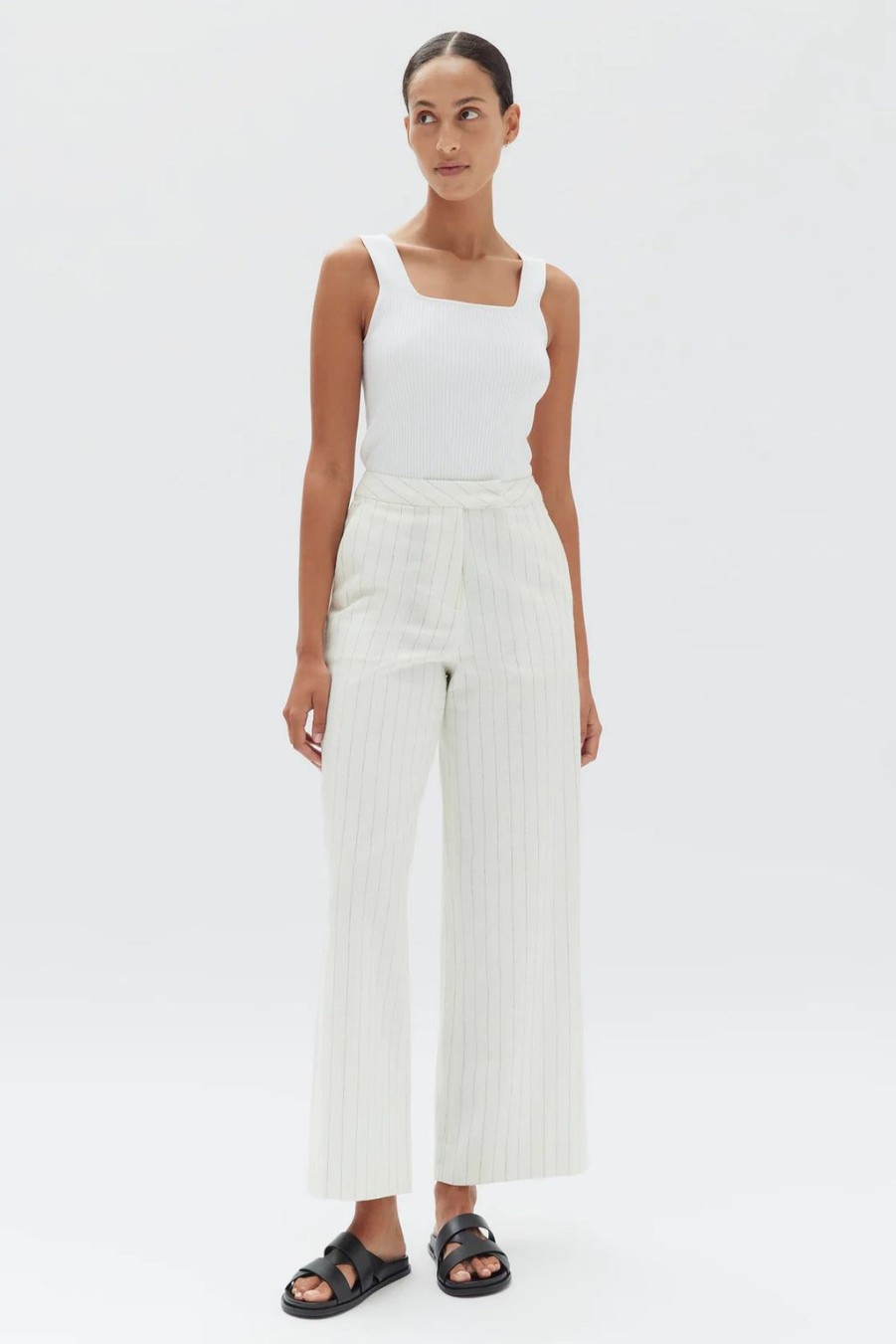 Best Assembly Label Leila Stripe Linen Pant - Cream Pinstripe