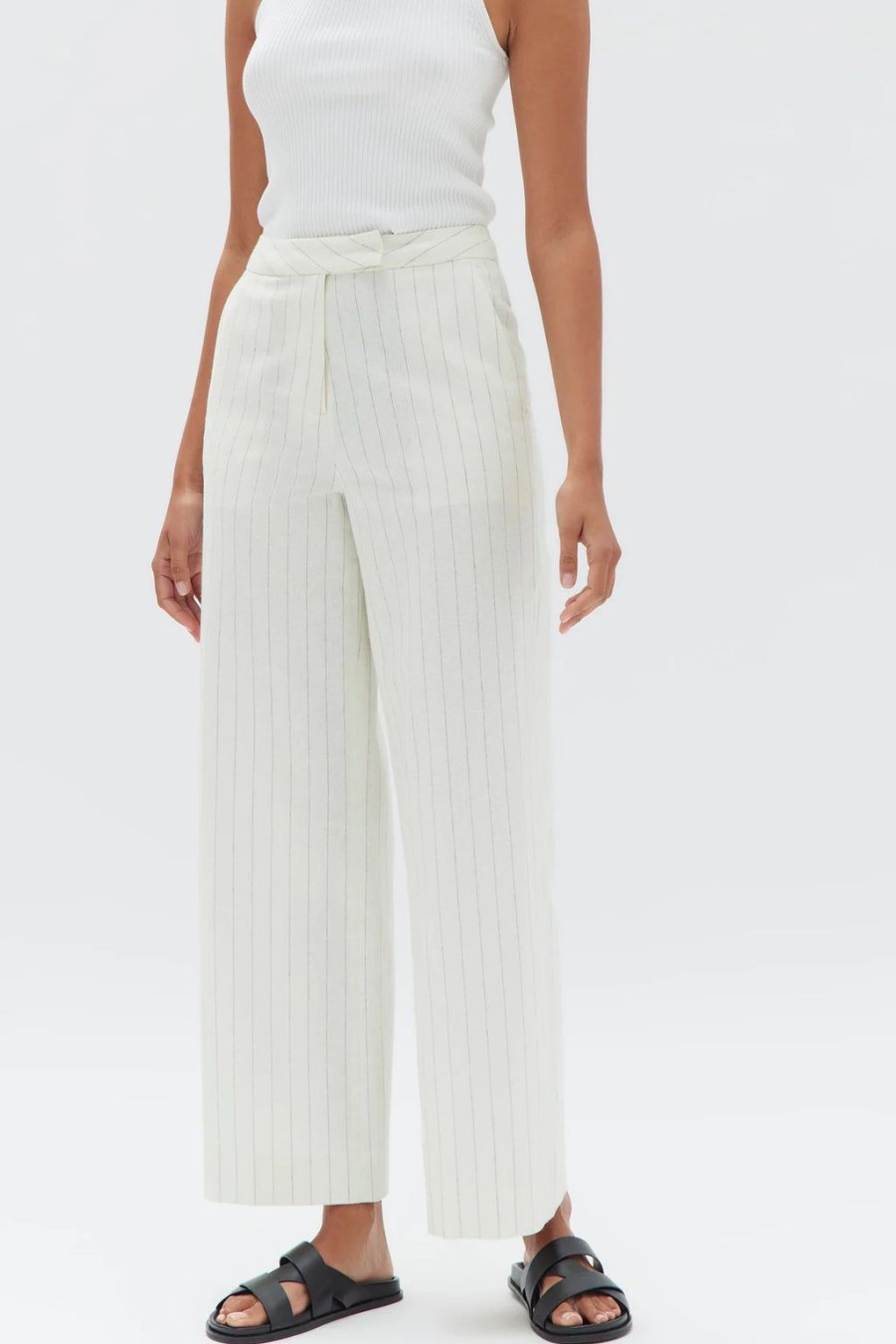 Best Assembly Label Leila Stripe Linen Pant - Cream Pinstripe