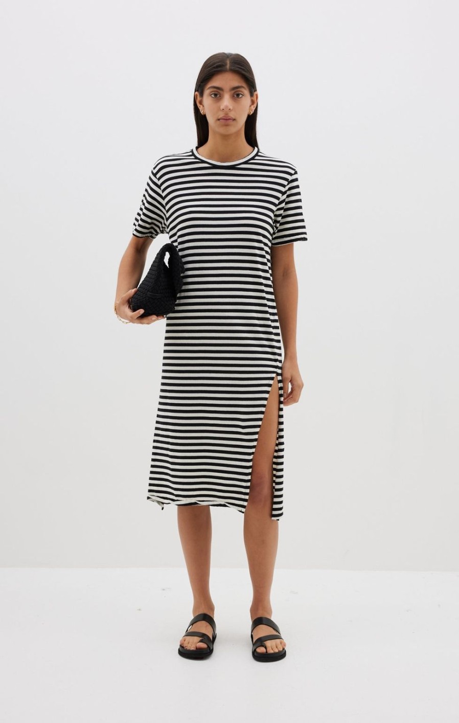 Hot Bassike Stripe Htg S/S T.Shirt Dress - Undyed/Black