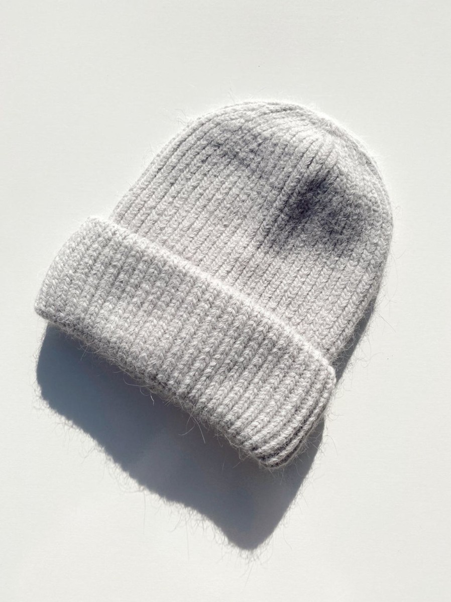 New Golden Tribe Cashmere Ribbed Beanie - Grey