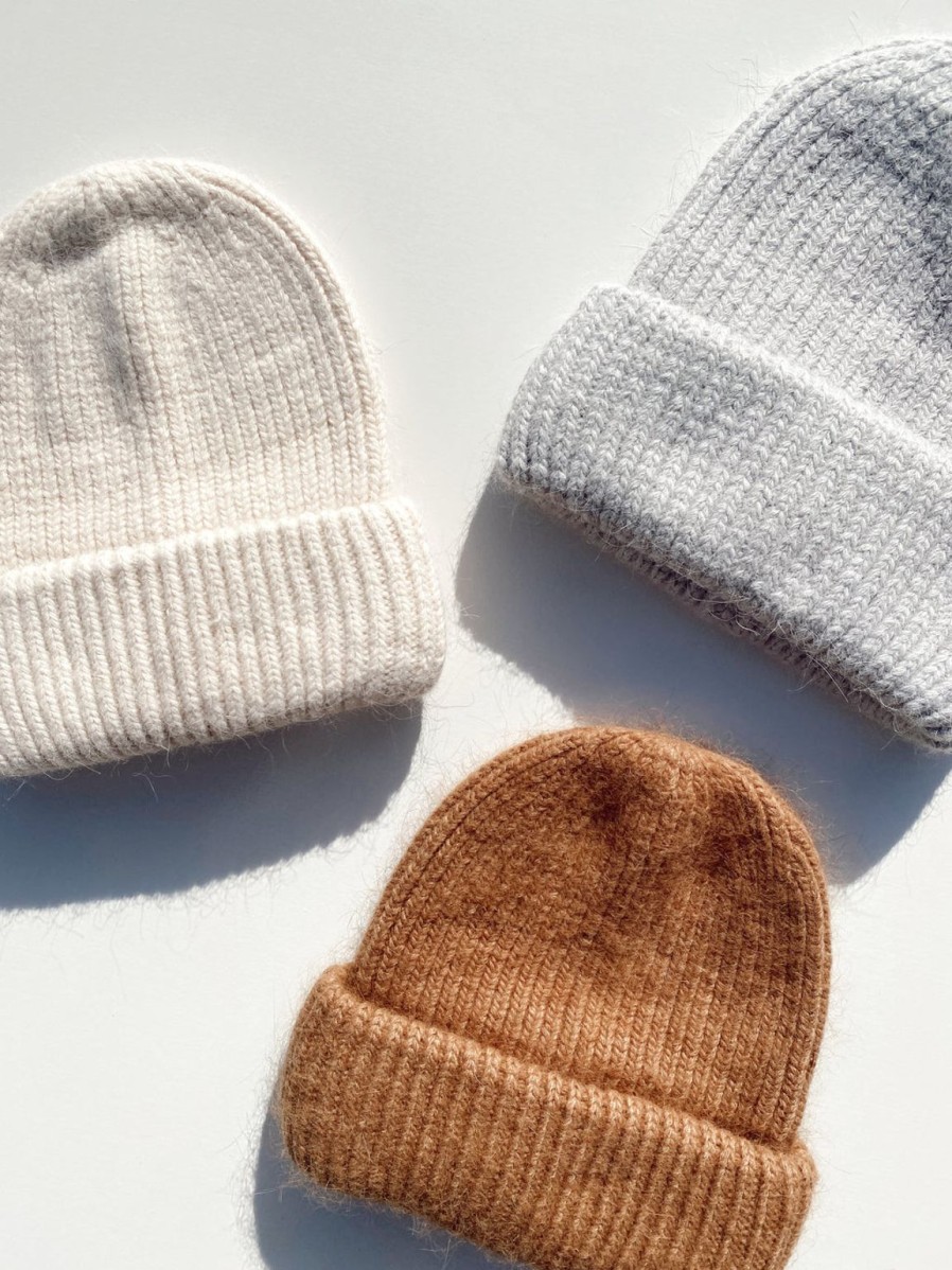 New Golden Tribe Cashmere Ribbed Beanie - Grey