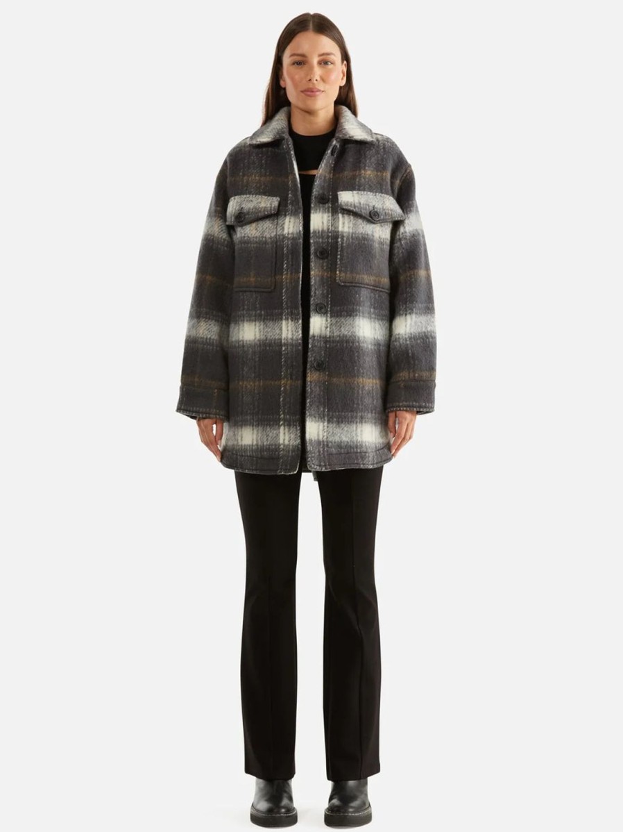 New Ena Pelly Natali Wool Shacket - Charcoal Check