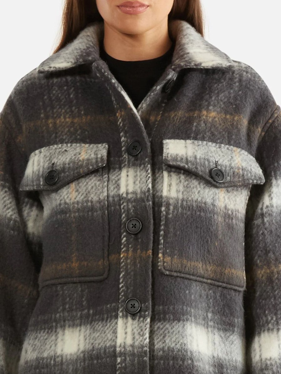 New Ena Pelly Natali Wool Shacket - Charcoal Check