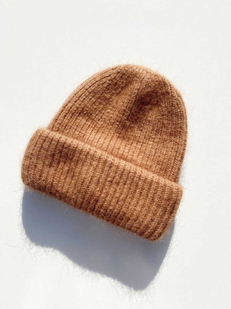 Best Golden Tribe Cashmere Ribbed Beanie - Caramel