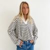 Clearance BLVD. the label Coast Striped Pullover - Black & White