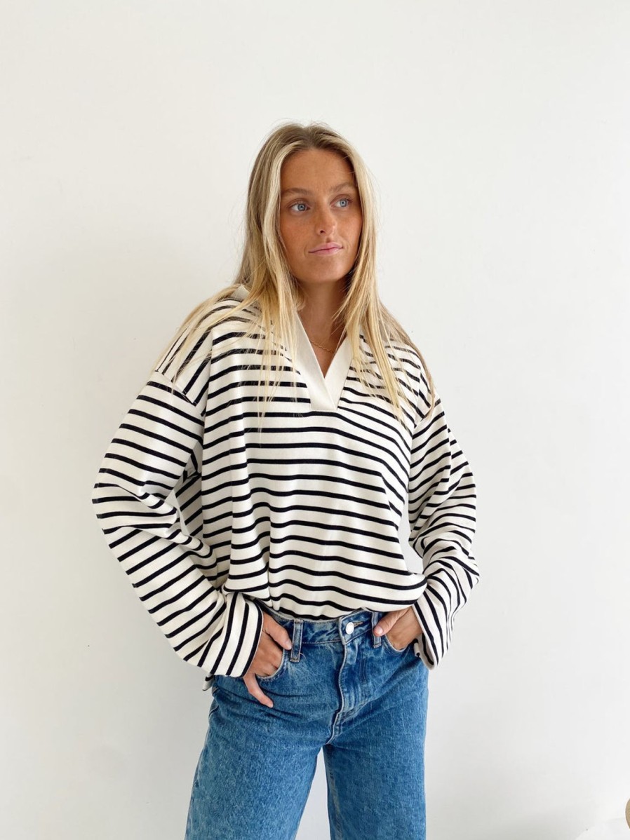 Clearance BLVD. the label Coast Striped Pullover - Black & White