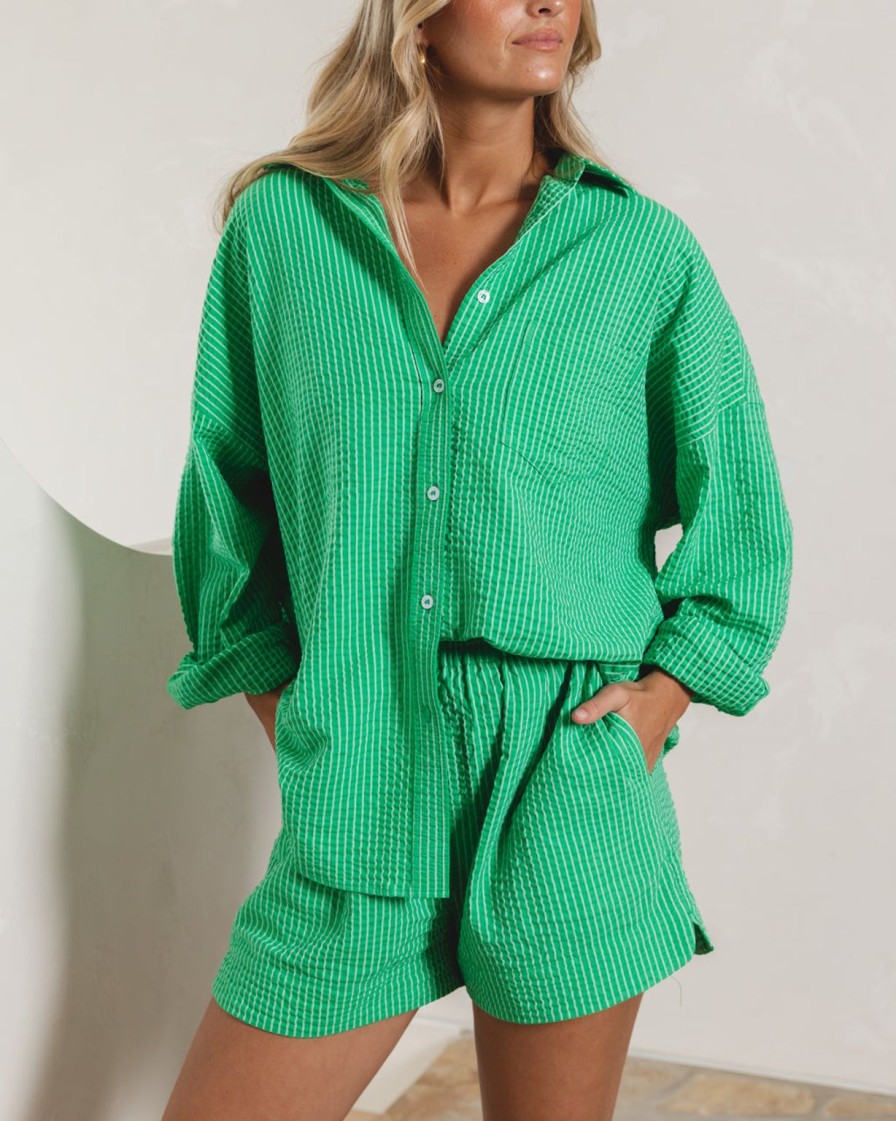 Wholesale BLVD. the label Maui Shirt - Emerald Stripe