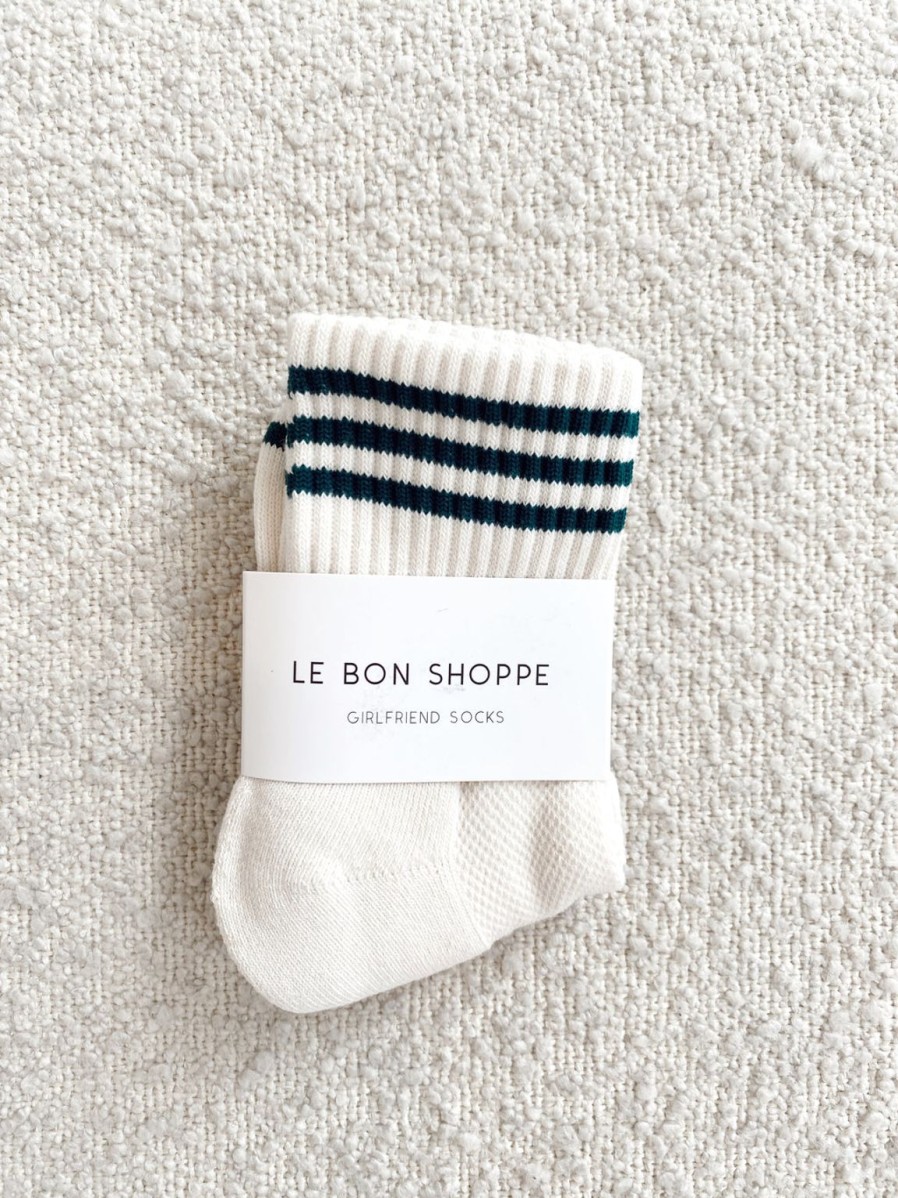 Clearance Le Bon Shoppe Girlfriend Socks - Egret Stripe