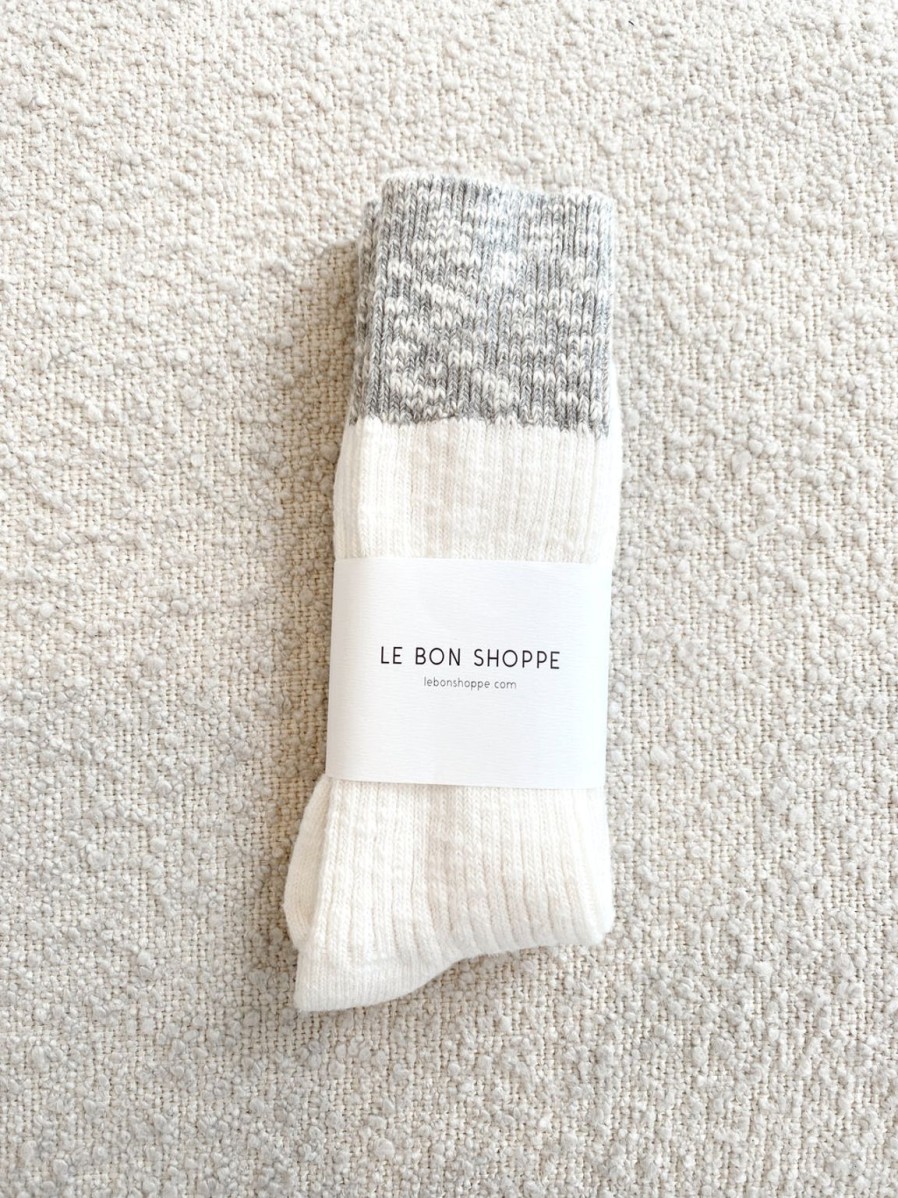 Hot Le Bon Shoppe Colour Block Cottage Socks - White Linen/ Heather Grey