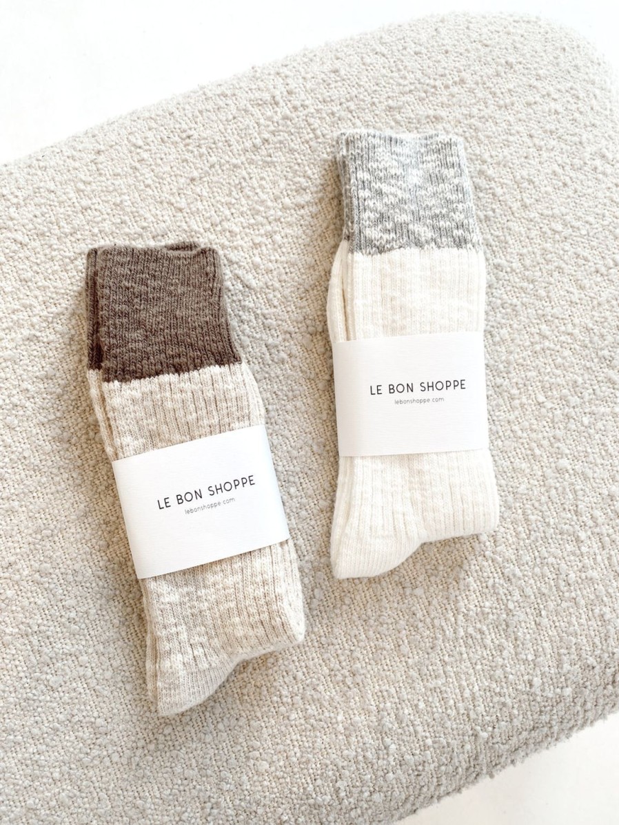 Hot Le Bon Shoppe Colour Block Cottage Socks - White Linen/ Heather Grey